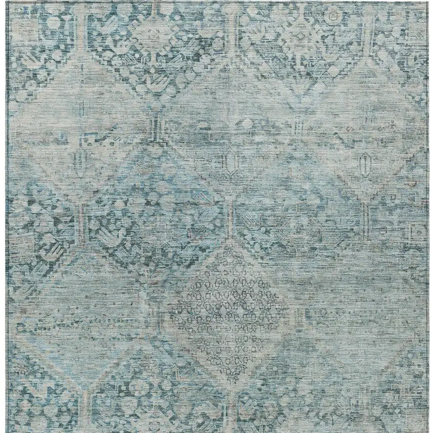 Blue And Silver Geometric Washable Indoor Outdoor Area Rug Photo 9