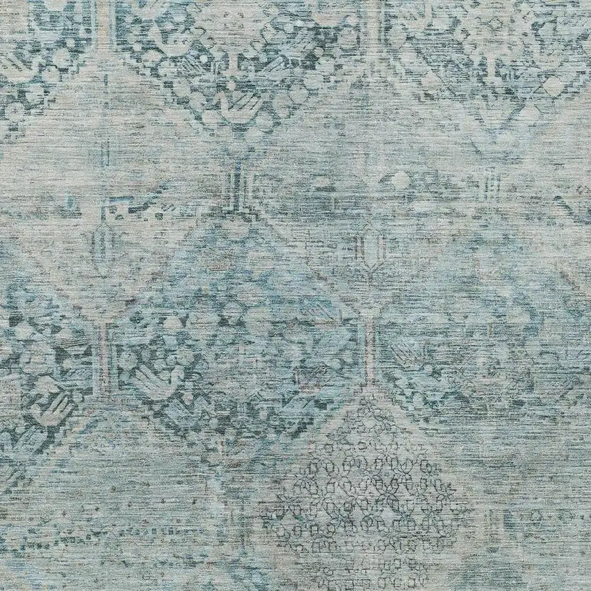 Blue And Silver Geometric Washable Indoor Outdoor Area Rug Photo 3