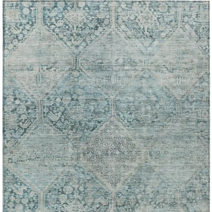 Blue And Silver Geometric Washable Indoor Outdoor Area Rug Photo 4