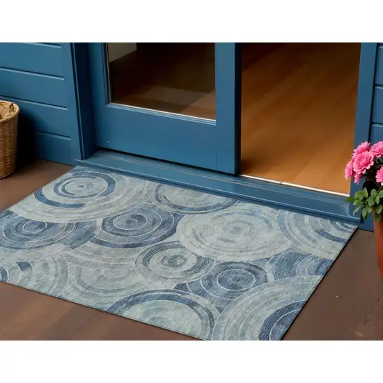 Blue And Silver Geometric Washable Indoor Outdoor Area Rug Photo 2