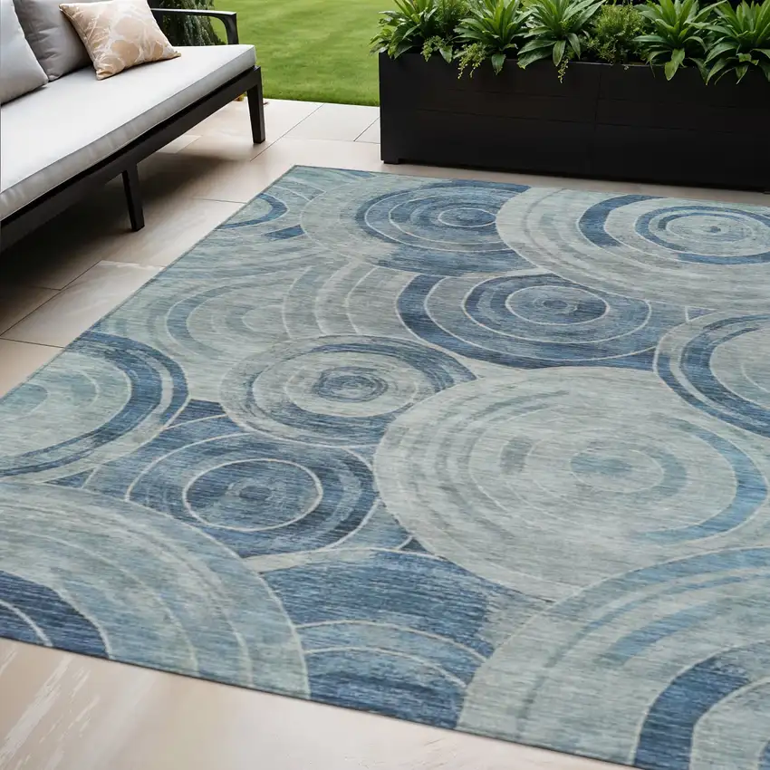 Blue And Silver Geometric Washable Indoor Outdoor Area Rug Photo 2