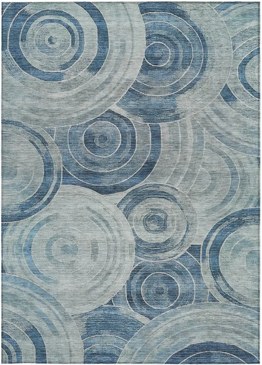 Blue And Silver Geometric Washable Indoor Outdoor Area Rug Photo 1