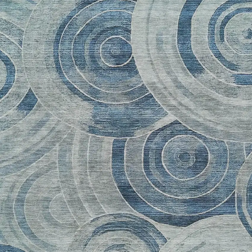 Blue And Silver Geometric Washable Indoor Outdoor Area Rug Photo 7