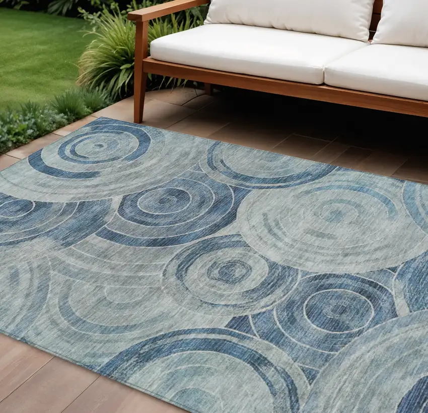 Blue And Silver Geometric Washable Indoor Outdoor Area Rug Photo 2
