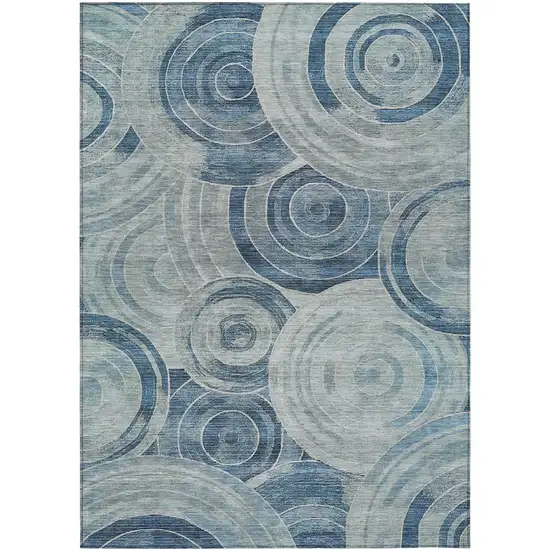 Blue And Silver Geometric Washable Indoor Outdoor Area Rug Photo 8
