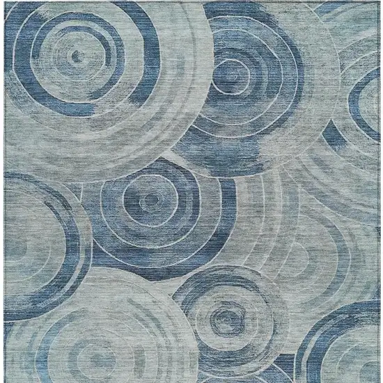 Blue And Silver Geometric Washable Indoor Outdoor Area Rug Photo 3