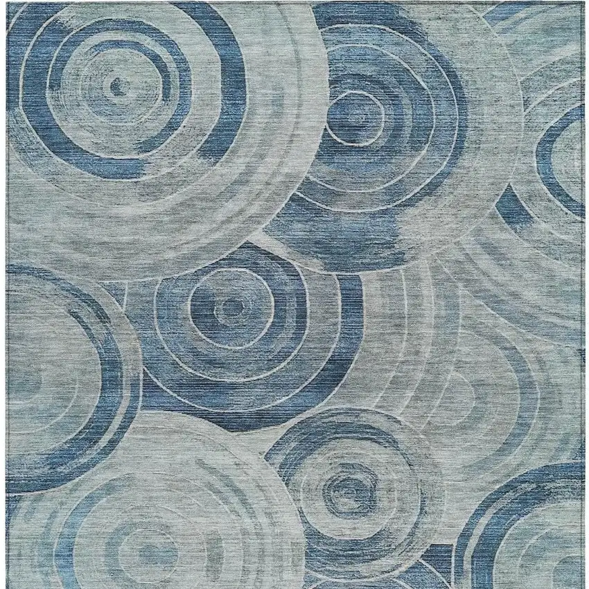 Blue And Silver Geometric Washable Indoor Outdoor Area Rug Photo 3