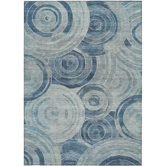 Blue And Silver Geometric Washable Indoor Outdoor Area Rug Photo 4
