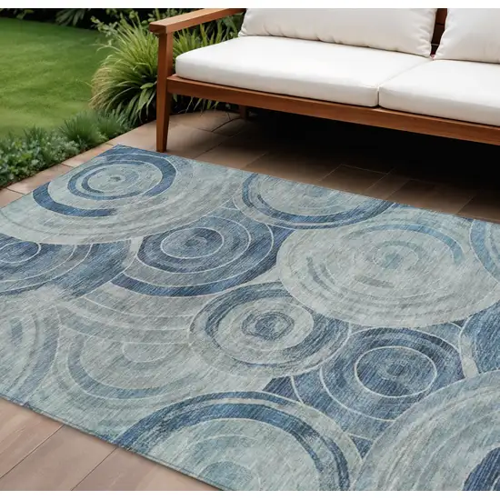 Blue And Silver Geometric Washable Indoor Outdoor Area Rug Photo 2