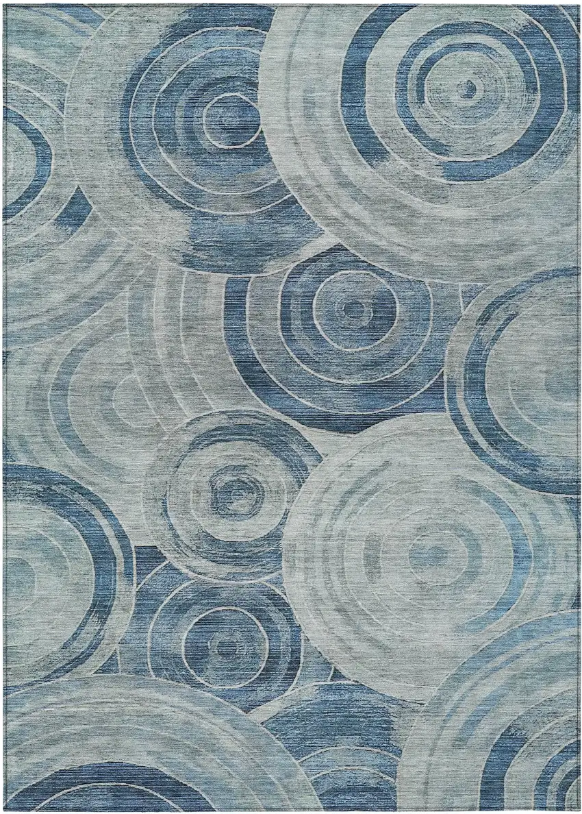 Blue And Silver Geometric Washable Indoor Outdoor Area Rug Photo 1