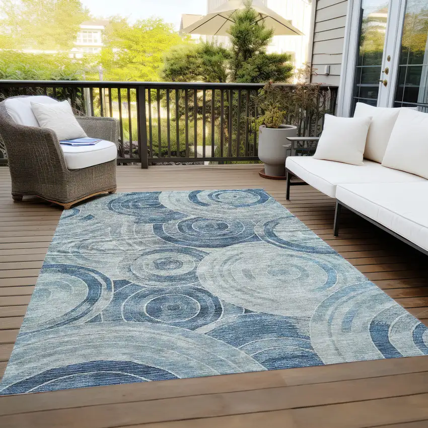 Blue And Silver Geometric Washable Indoor Outdoor Area Rug Photo 8