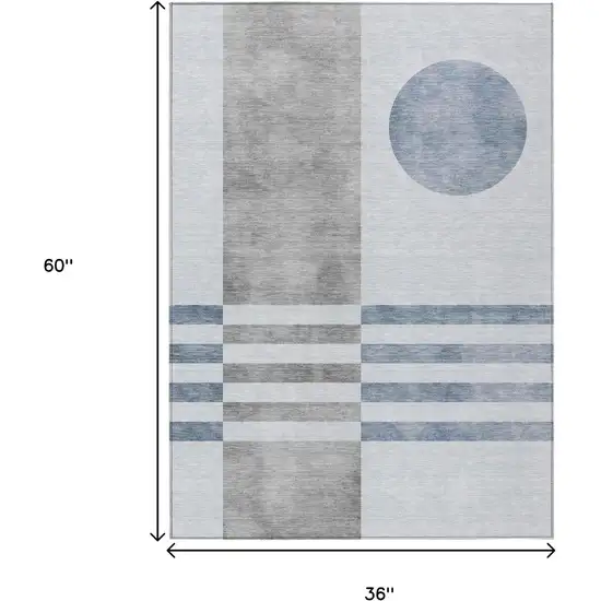 Blue And Silver Geometric Washable Indoor Outdoor Area Rug Photo 9