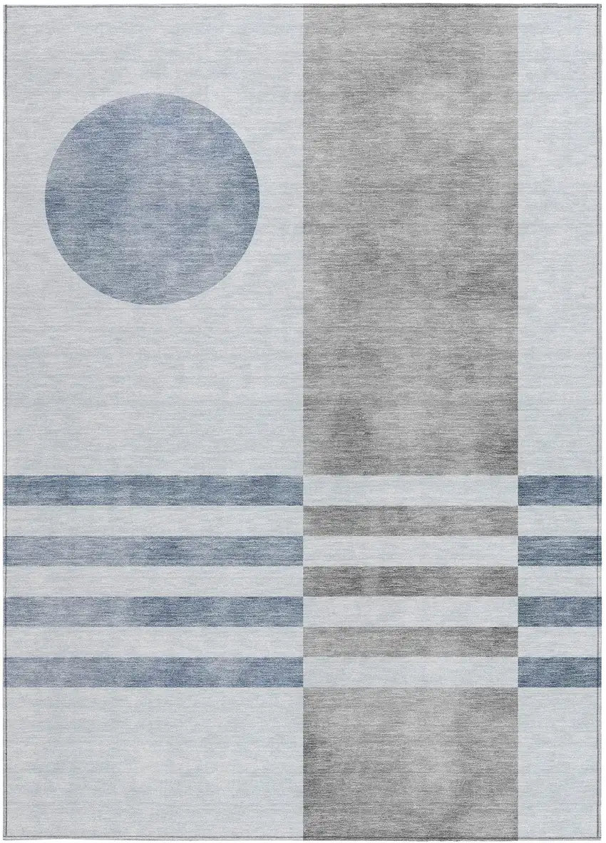Blue And Silver Geometric Washable Indoor Outdoor Area Rug Photo 3