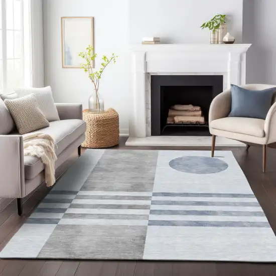 Blue And Silver Geometric Washable Indoor Outdoor Area Rug Photo 7