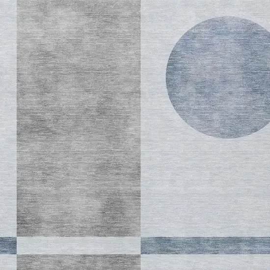 Blue And Silver Geometric Washable Indoor Outdoor Area Rug Photo 4