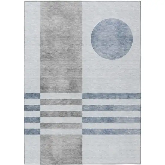 Blue And Silver Geometric Washable Indoor Outdoor Area Rug Photo 1