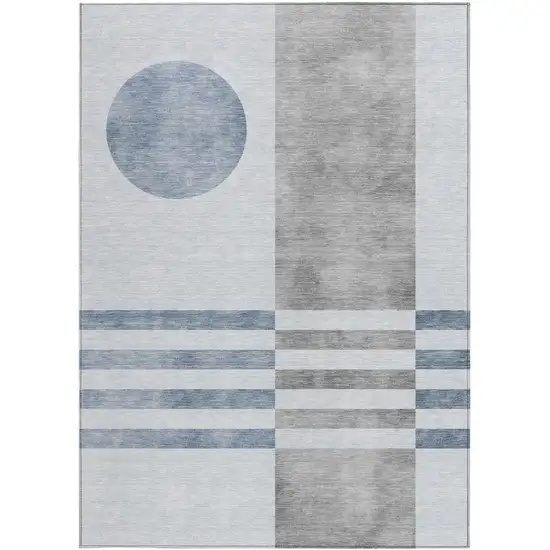 Blue And Silver Geometric Washable Indoor Outdoor Area Rug Photo 3