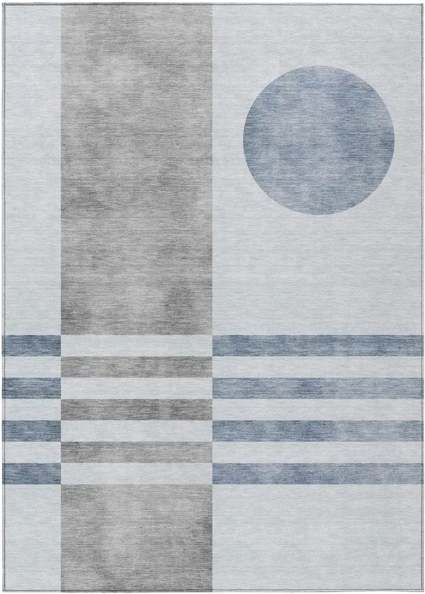 Blue And Silver Geometric Washable Indoor Outdoor Area Rug Photo 1