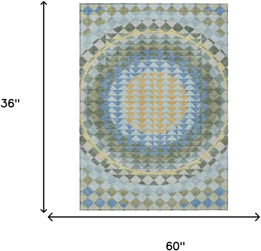 Blue And Silver Geometric Washable Indoor Outdoor Area Rug Photo 9