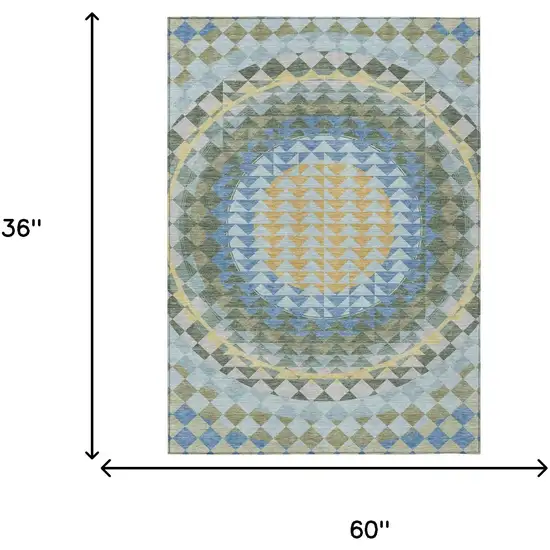 Blue And Silver Geometric Washable Indoor Outdoor Area Rug Photo 9