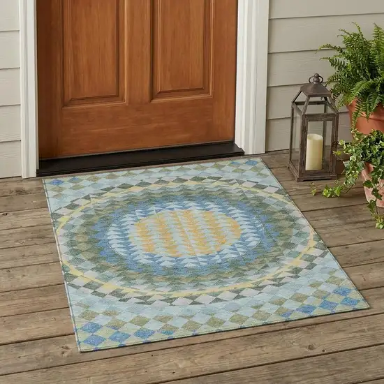 Blue And Silver Geometric Washable Indoor Outdoor Area Rug Photo 1