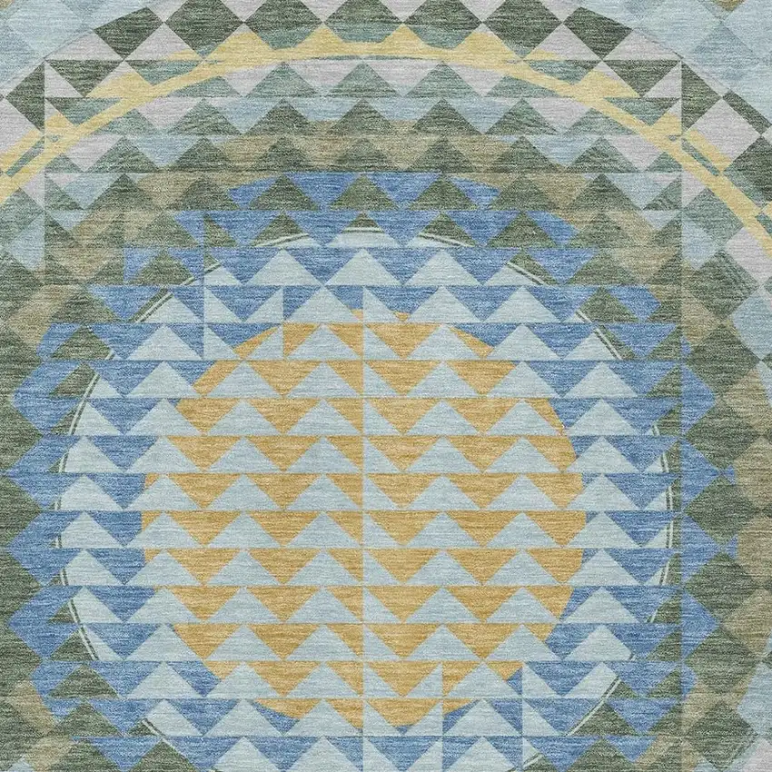 Blue And Silver Geometric Washable Indoor Outdoor Area Rug Photo 5