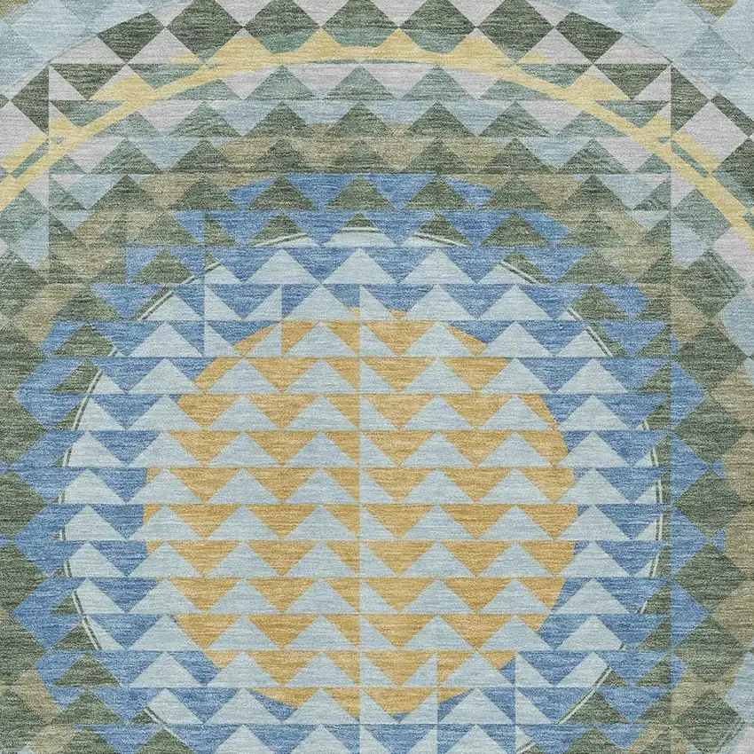 Blue And Silver Geometric Washable Indoor Outdoor Area Rug Photo 3