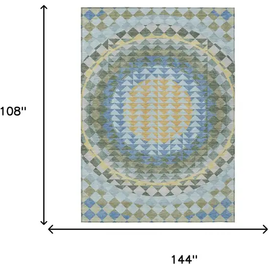 Blue And Silver Geometric Washable Indoor Outdoor Area Rug Photo 9