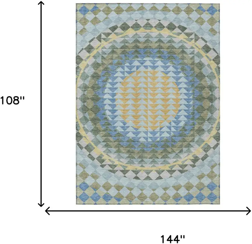Blue And Silver Geometric Washable Indoor Outdoor Area Rug Photo 9