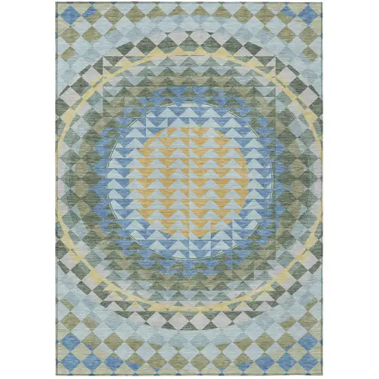 Blue And Silver Geometric Washable Indoor Outdoor Area Rug Photo 2