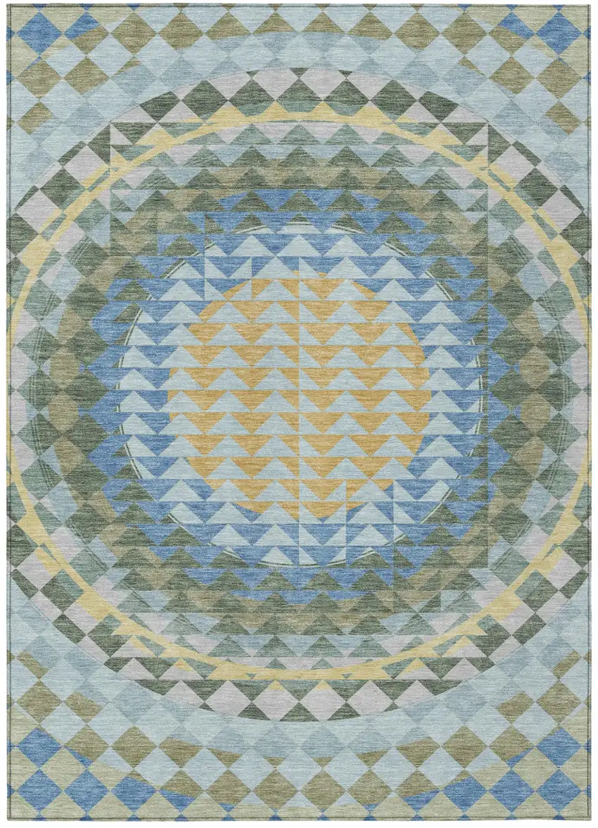 Blue And Silver Geometric Washable Indoor Outdoor Area Rug Photo 2