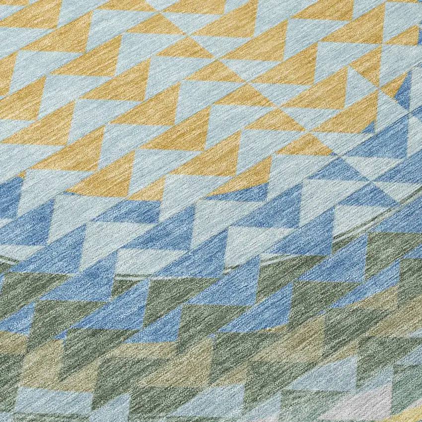 Blue And Silver Geometric Washable Indoor Outdoor Area Rug Photo 8