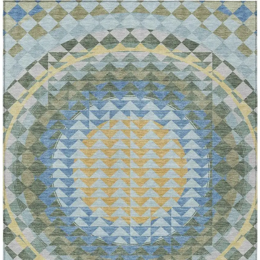 Blue And Silver Geometric Washable Indoor Outdoor Area Rug Photo 3