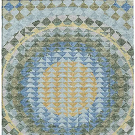 Blue And Silver Geometric Washable Indoor Outdoor Area Rug Photo 3