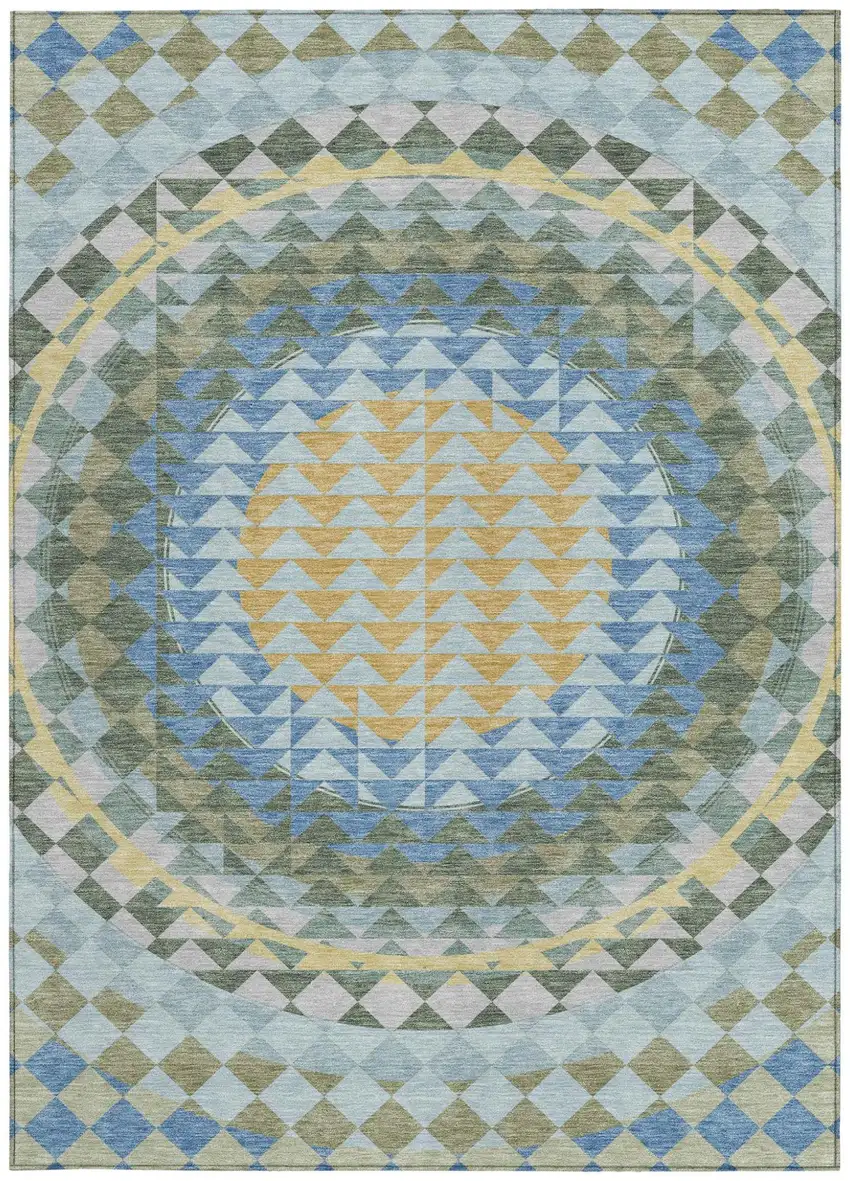 Blue And Silver Geometric Washable Indoor Outdoor Area Rug Photo 4