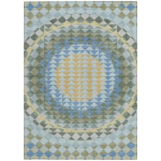 Blue And Silver Geometric Washable Indoor Outdoor Area Rug Photo 4