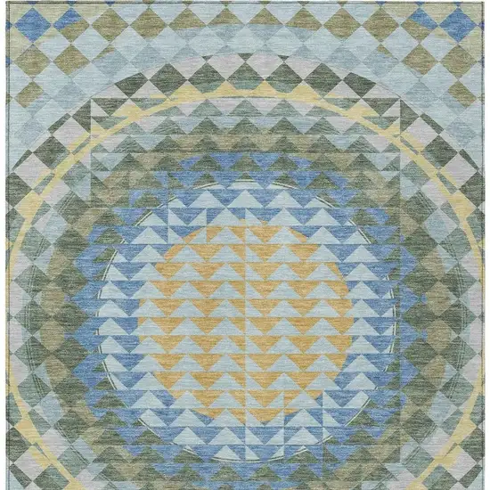 Blue And Silver Geometric Washable Indoor Outdoor Area Rug Photo 6