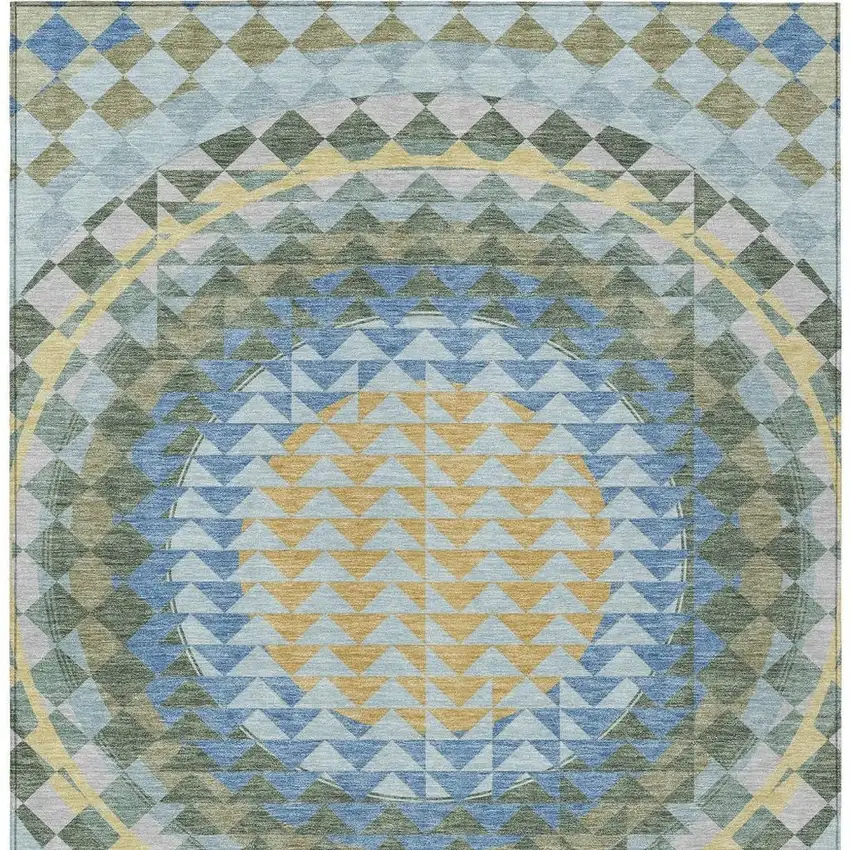 Blue And Silver Geometric Washable Indoor Outdoor Area Rug Photo 6