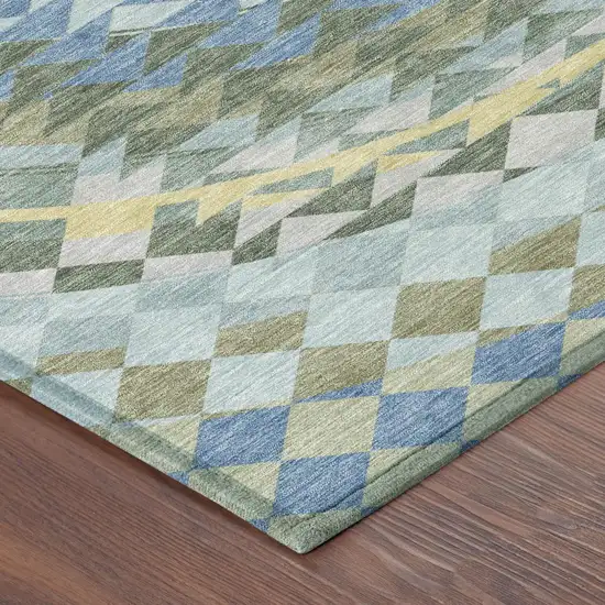 Blue And Silver Geometric Washable Indoor Outdoor Area Rug Photo 7