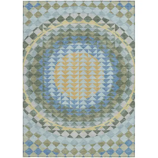 Blue And Silver Geometric Washable Indoor Outdoor Area Rug Photo 3