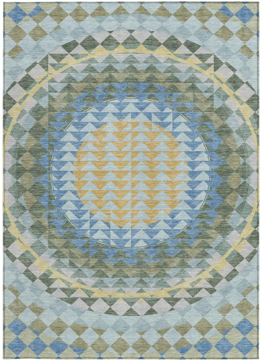 Blue And Silver Geometric Washable Indoor Outdoor Area Rug Photo 3