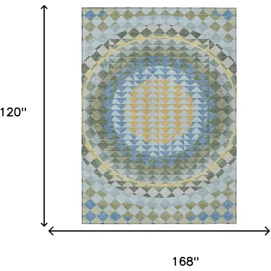 Blue And Silver Geometric Washable Indoor Outdoor Area Rug Photo 8