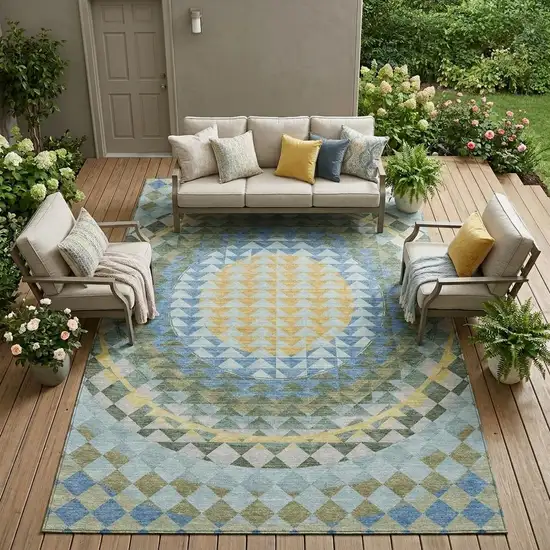 Blue And Silver Geometric Washable Indoor Outdoor Area Rug Photo 1