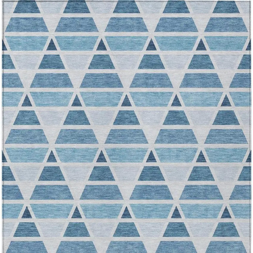 Blue And Silver Geometric Washable Indoor Outdoor Area Rug Photo 4