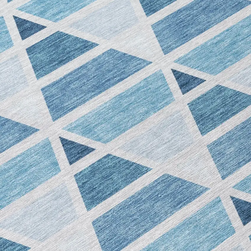 Blue And Silver Geometric Washable Indoor Outdoor Area Rug Photo 6