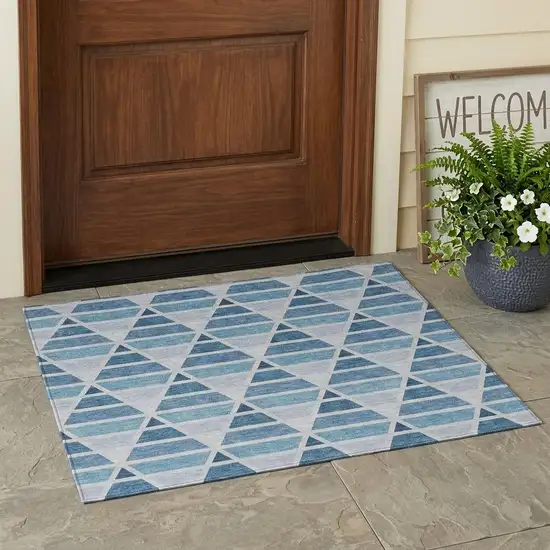Blue And Silver Geometric Washable Indoor Outdoor Area Rug Photo 1
