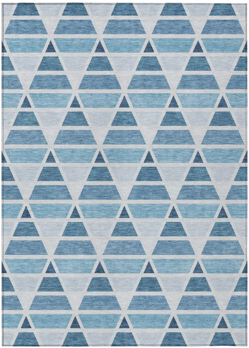 Blue And Silver Geometric Washable Indoor Outdoor Area Rug Photo 2