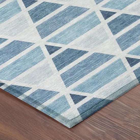 Blue And Silver Geometric Washable Indoor Outdoor Area Rug Photo 5