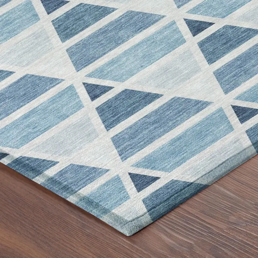 Blue And Silver Geometric Washable Indoor Outdoor Area Rug Photo 5