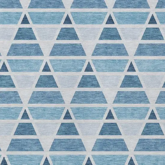 Blue And Silver Geometric Washable Indoor Outdoor Area Rug Photo 3